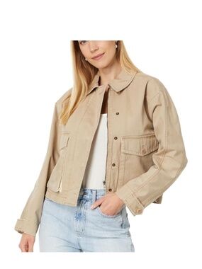 Madewell Women’s Tan Cropped Cargo Jacket with Pockets Zip Up LIKE NEW size S